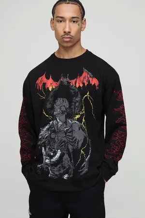 Boohoo Mens Oversized Long Sleeve Cuffed Graphic T-Shirt