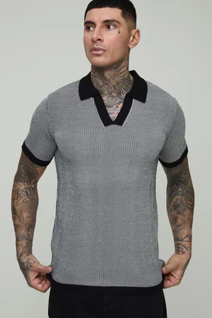 Boohoo Mens Tall Stripe Knit Regular Fit Polo Shirt