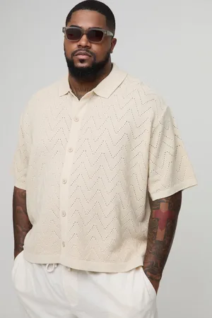 Boohoo Mens Plus Short Sleeve Boxy Open Stitch Knitted Shirt