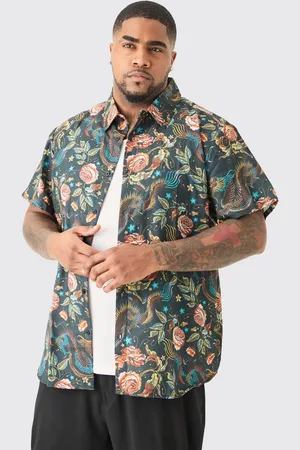 Boohoo Mens Plus Dragon Print Short Sleeve Shirt