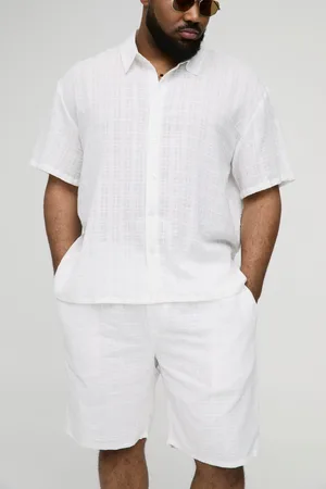Boohoo Mens Plus Oversized Textured Slub Shirt & Relaxed Short Set