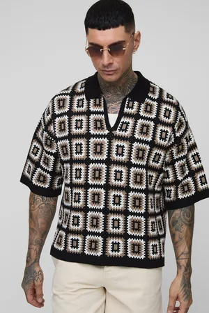 Boohoo Mens Tall Oversized Boxy Crochet Knit Polo In