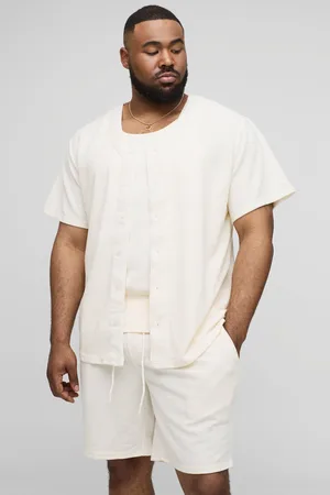 Boohoo Mens Plus Waffle Regular Fit Baseball Shirt and Short Set