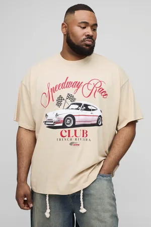 Boohoo Mens Plus Oversized Vintage Car Print T-Shirt
