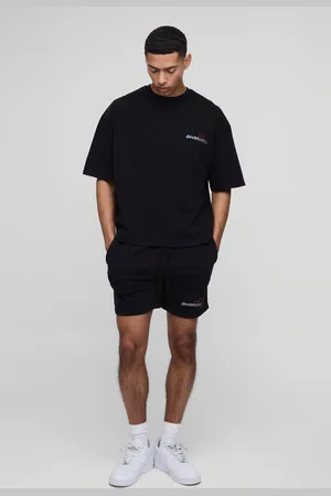 Boohoo Mens Oversized Boxy BHM Moto Wash T-Shirt & Short Set