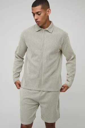 Boohoo Mens Oversized Two-Tone Ribbed Jersey Overshirt & Relaxed Short Set
