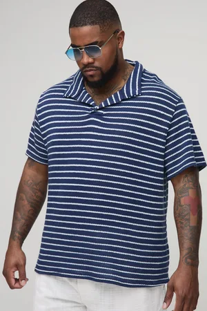 Boohoo Mens Plus Slim Revere Stripe Textured Polo