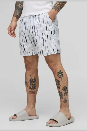 Boohoo Mens Houndstooth Printed Mid Length Swim Short