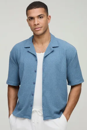 Boohoo Mens Crinkle Oversized Boxy Revere Short Sleeve Shirt