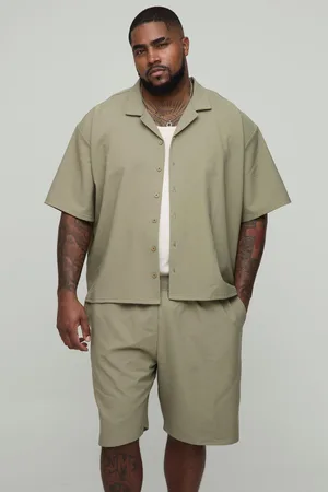Boohoo Mens Plus Oversized Boxy Technical Stretch Revere Shirt & Comfort Short Set