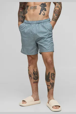 Boohoo Mens Abstract Printed Mid Length Swim Short