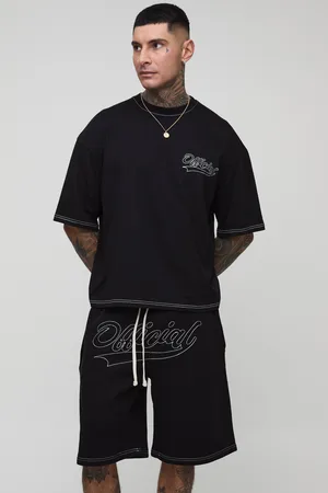 Boohoo Mens Tall Oversized Boxy Official Contrast Stitch T-Shirt & Short Set