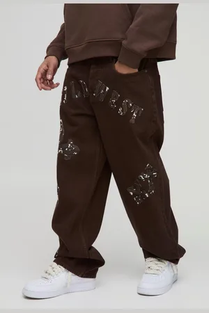 Boohoo Mens Relaxed Fit Cow Cross Applique Jeans