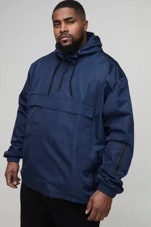 Boohoo Mens Plus Oversized Pocket Hooded Half Zip Windbreaker