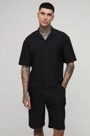 Boohoo Mens Tall Oversized Boxy Technical Stretch Revere Shirt & Comfort Short Set