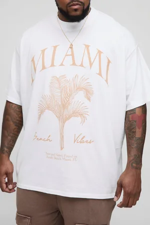 Boohoo Mens Plus Oversized Extended Neck Miami Palm Print T-Shirt