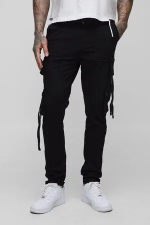 Boohoo Mens Tall Fixed Waist Multi Cargo Strap Detail Skinny Cargo Trousers
