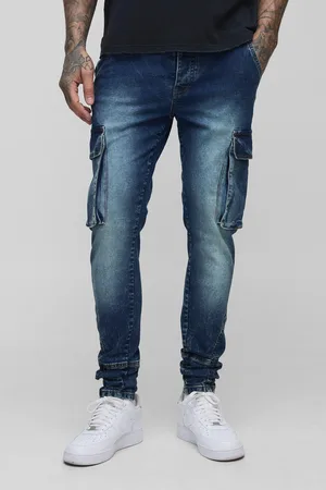 Boohoo Mens Tall Washed Cargo Seam Detail Skinny Jeans