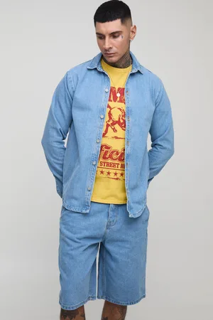 Boohoo Mens Tall Oversized Denim Shirt & Regular Jorts Set