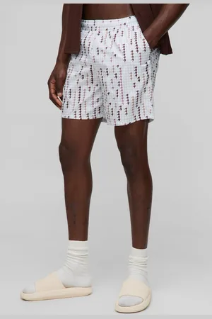 Boohoo Mens Houndstooth Printed Mid Length Swim Short