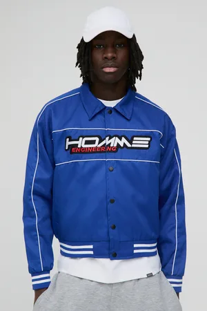 Boohoo Mens Boxy Twill Moto Collared Bomber Jacket In