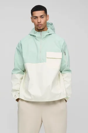 Boohoo Mens Oversized Colour Block Pocket Detail Hooded Cagoule mac