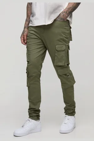 Boohoo Mens Tall Fixed Waist Multi Cargo Stacked Skinny Cargo Trousers