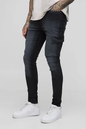 Boohoo Mens Tall Distressed Super Skinny Cargo Jeans