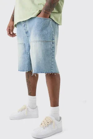Boohoo Mens Plus Raw Hem Rigid Denim Carpenter Shorts In