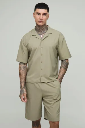 Boohoo Mens Tall Oversized Boxy Technical Stretch Revere Shirt & Comfort Short Set