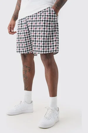 Boohoo Mens Plus Houndstooth Checked Printed Swim Shorts