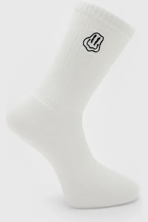 Boohoo Mens 1 Pack Embroidered Drip Face Sock