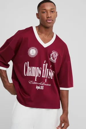 Boohoo Mens Boxy Champs Elysees V Neck Sports T-shirt