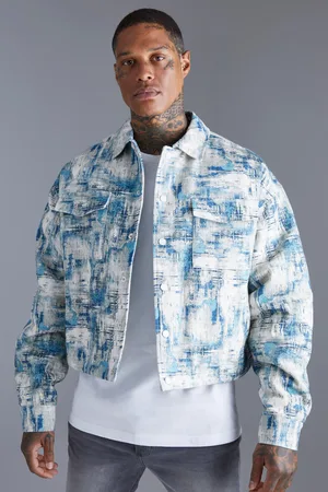 Boohoo Mens Boxy Abstract Jacquard Harrington Jacket
