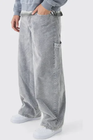 Boohoo Mens Baggy Corduroy & Twill Panelled Trousers