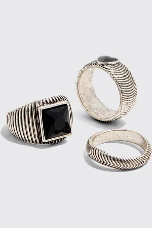 Boohoo Mens 3 Pack Mixed Bead Rings