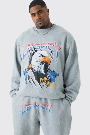 Boohoo Mens Plus Liberty Eagle Oversized Sweatshirt Tracksuit