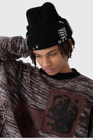 Boohoo Mens Chain And Pin Detail Beanie In