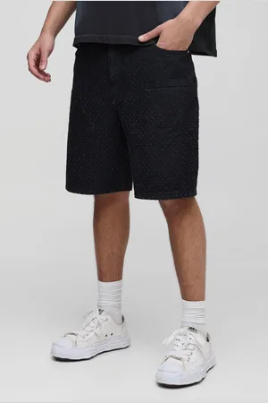 Boohoo Mens Relaxed Rigid All Over Distressed Carpenter Denim Jorts In