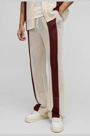 Boohoo Mens Relaxed Fit Split Hem Open Stitch Stripe Knitted Joggers