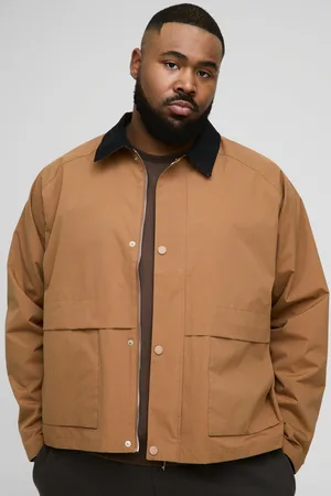 Boohoo Mens Plus Boxy Cord Collar Worker Jacket In