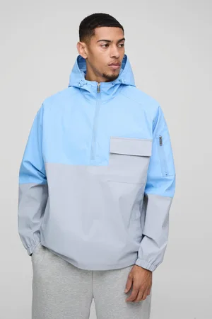 Boohoo Mens Oversized Colour Block Pocket Detail Hooded Cagoule mac