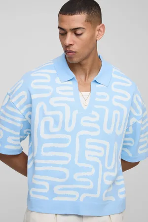 Boohoo Mens Oversized Boxy Abstract Knitted Polo