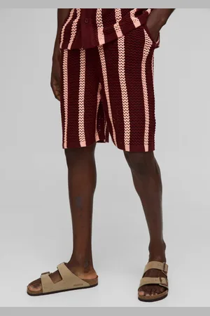 Boohoo Mens Relaxed Fit Longline Open Stitch Stripe Knitted Shorts