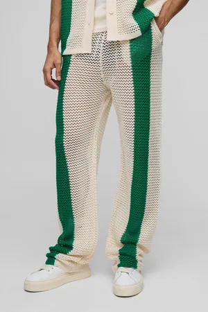 Boohoo Mens Relaxed Fit Split Hem Open Stitch Stripe Knitted Joggers