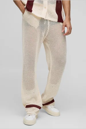 Boohoo Mens Relaxed Fit Open Stitch Stripe Detail Knitted Joggers