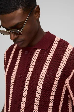 Boohoo Mens Oversized Open Stitch Stripe Knitted Shirt