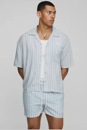 Boohoo Mens Oversized Boxy Fit Pinstripe Shirt and Swim Set