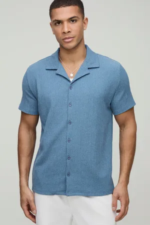 Boohoo Mens Crinkle Regular Revere Short Sleeve Shirt