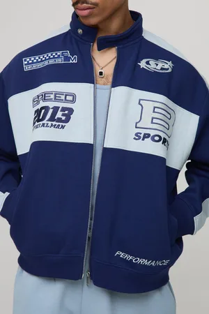 Boohoo Mens Oversized Jersey Moto Collar Bomber Jacket